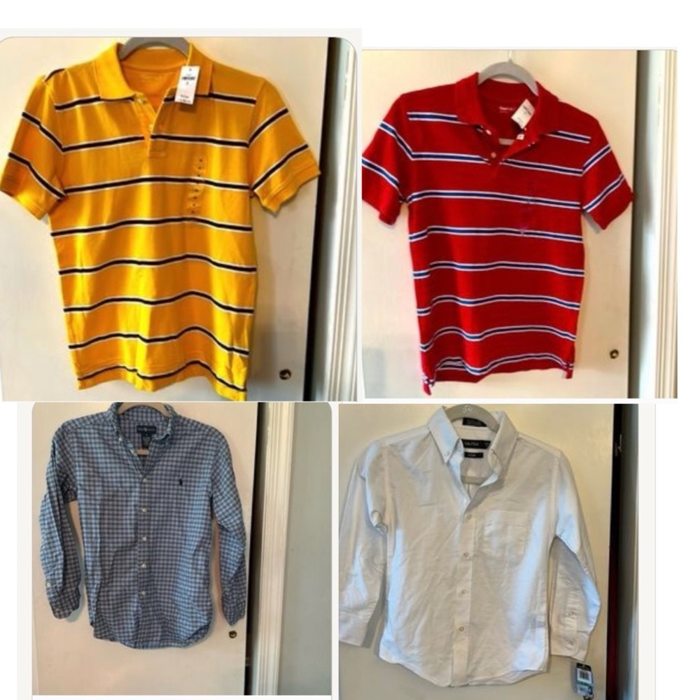 Lot of 4 boys shirts. Sz M Three are NWT Brands are Gap, Nautica, Ralph Lauren